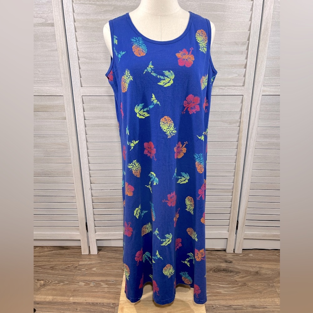 COPA CABANA Vintage 80's Beach Coverup Blue w Tropical Print-Large